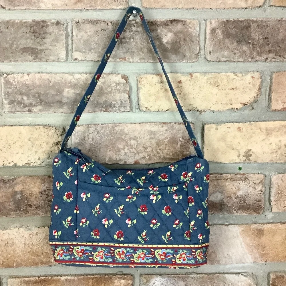QK Quilted Blue Floral Shoulder Bag